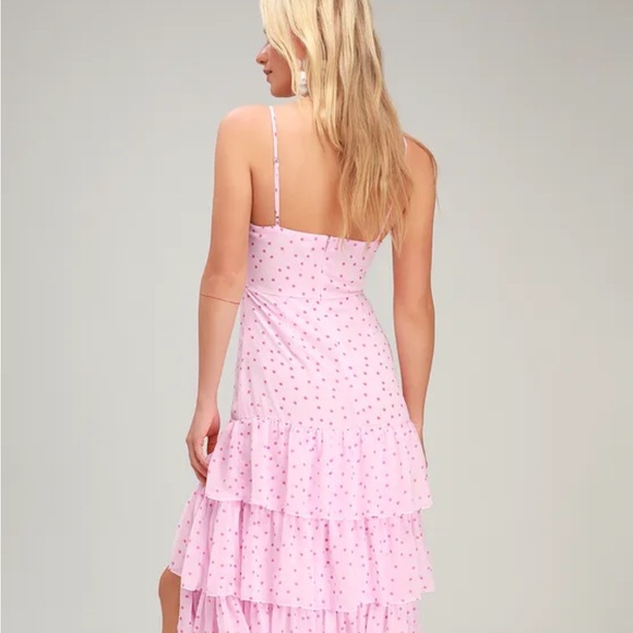 Lulus Nellie Pink Polka Dot Ruffled Midi Dress- NWT - Picture 3 of 6